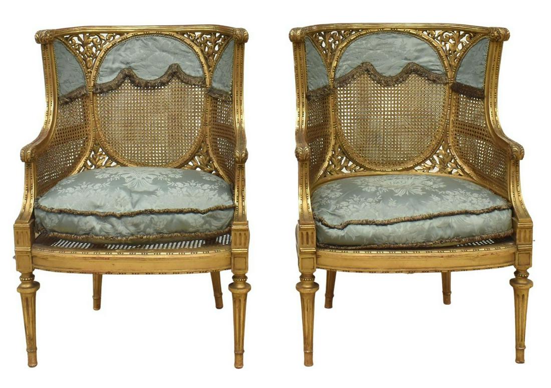 (2) LOUIS XVI STYLE DOUBLE CANED GILTWOOD BERGERES (1 of 2)