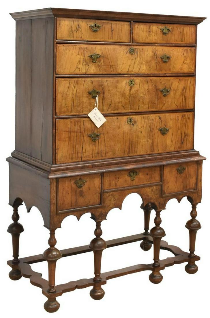 WILLIAM & MARY STYLE MIXED WOOD CHEST ON STAND (1 of 4)