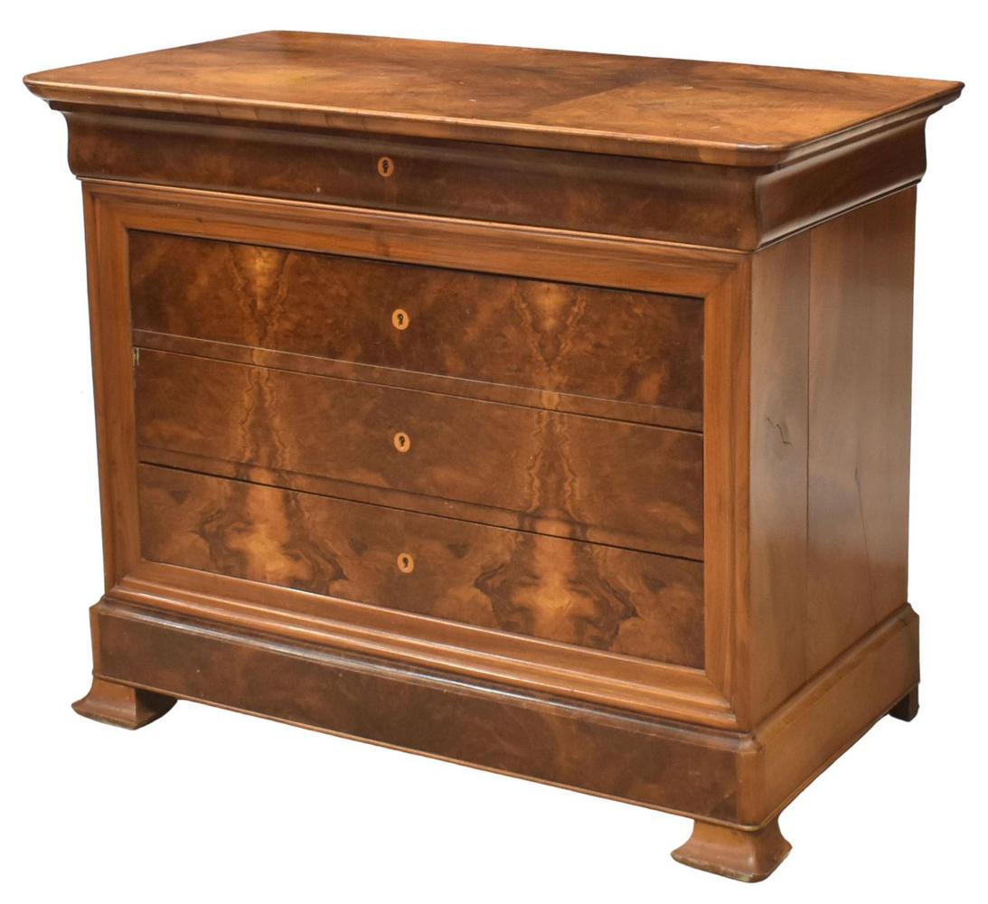 FRENCH CHARLES X PERIOD FIGURED WALNUT COMMODE (1 of 5)