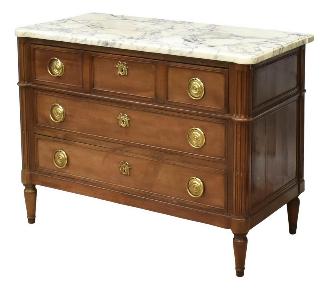 FRENCH LOUIS XVI STYLE MARBLE-TOP MAHOGANY COMMODE (1 of 5)