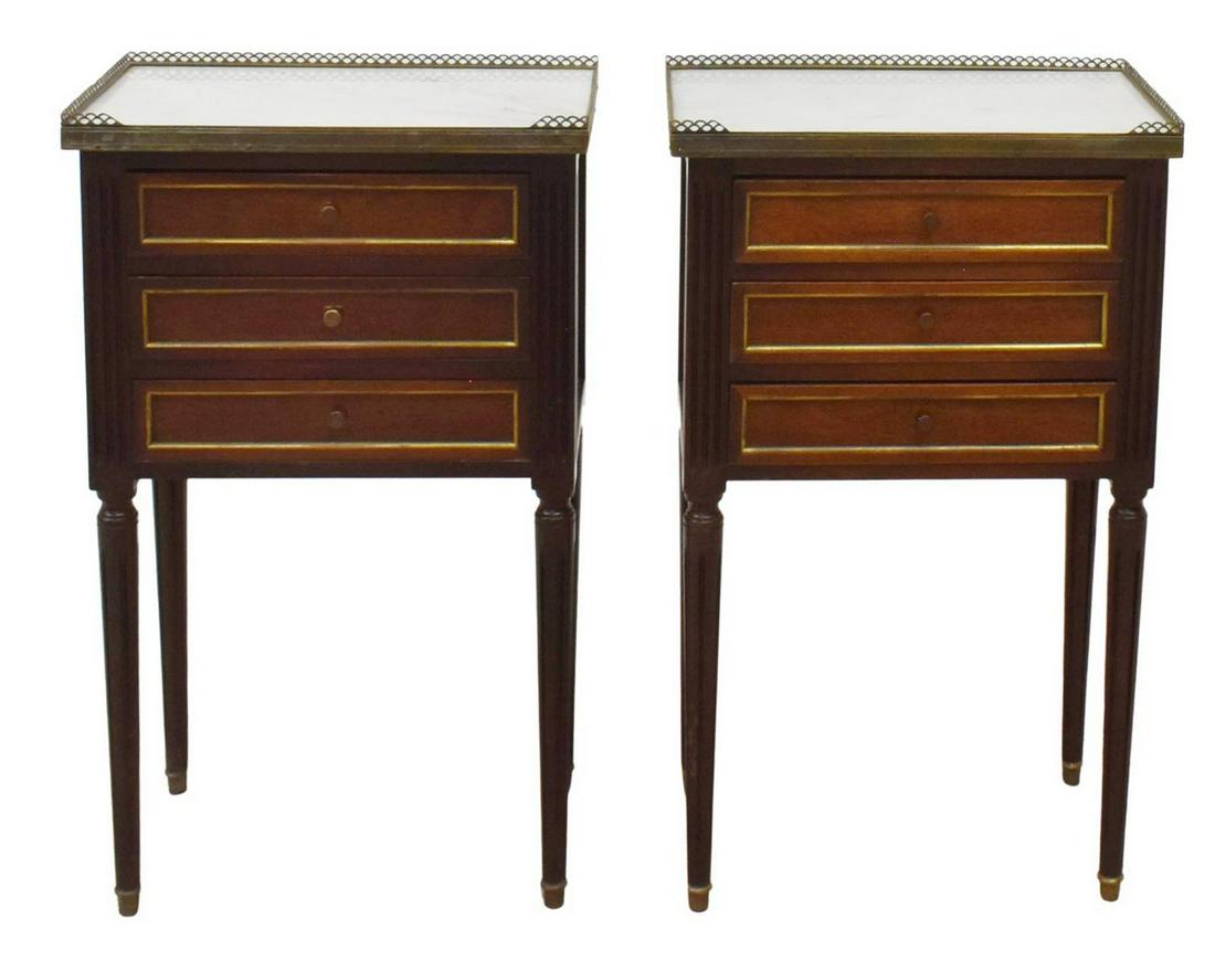 (2) FRENCH LOUIS XVI STYLE MARBLE-TOP NIGHTSTANDS (1 of 5)