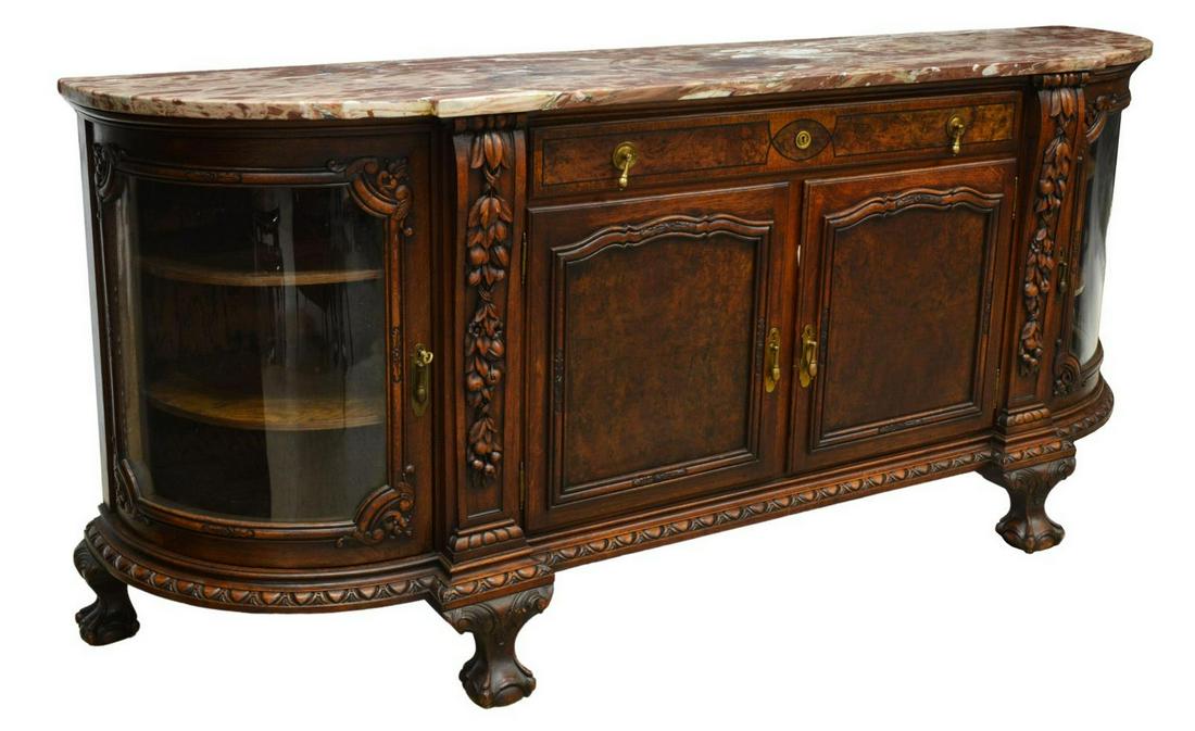 CHIPPENDALE STYLE MARBLE-TOP OAK SIDEBOARD (1 of 5)