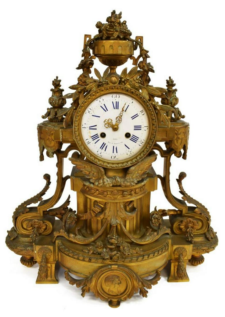 FRENCH LOUIS XVI STYLE GILT METAL MANTEL CLOCK (1 of 4)