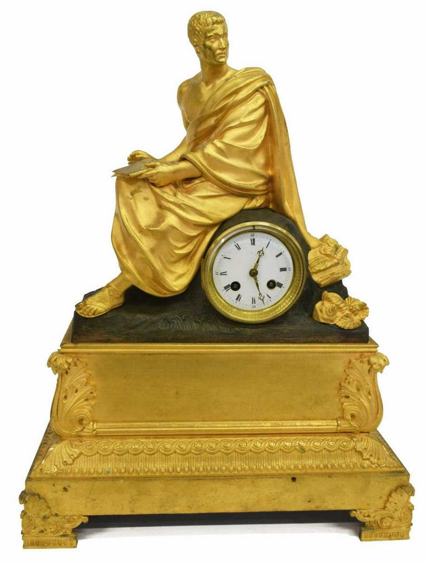 FRENCH EMPIRE STYLE FIGURAL GILT MANTEL CLOCK (1 of 5)