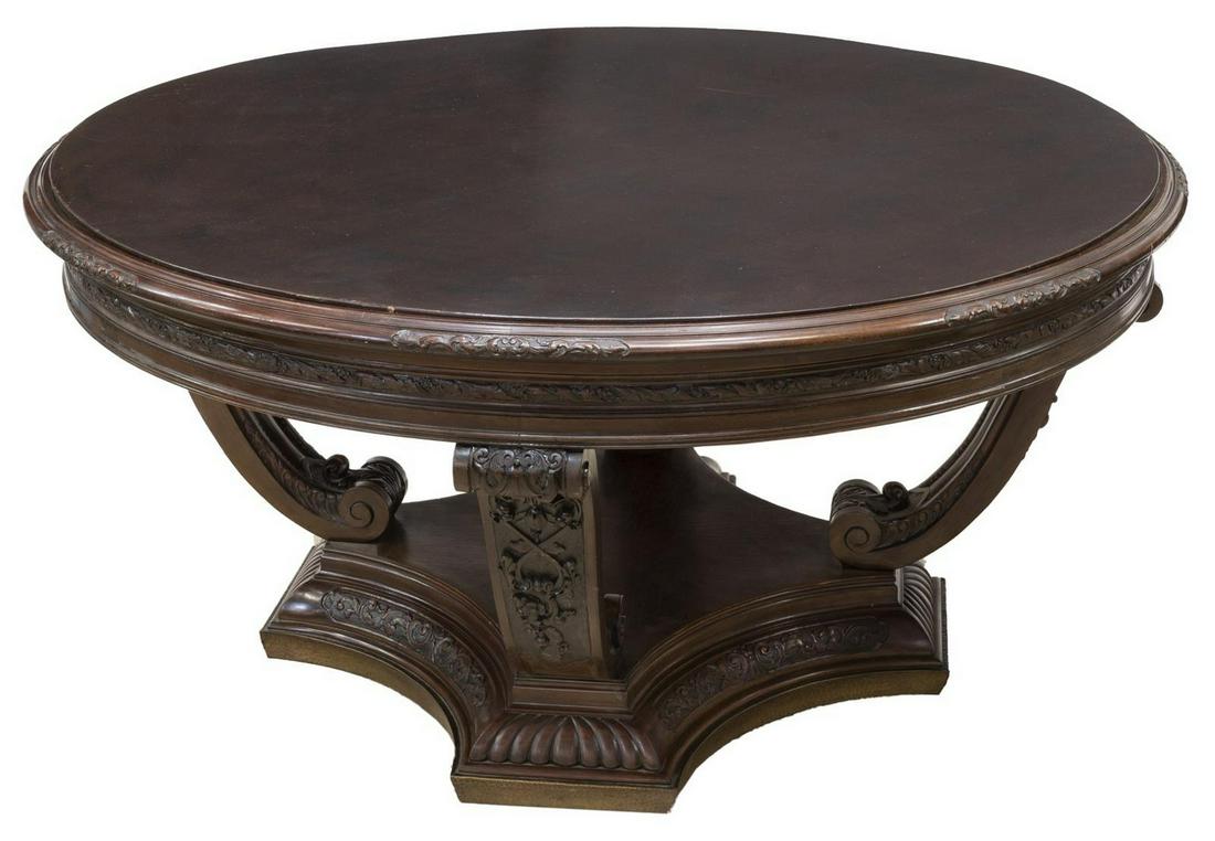 SPANISH LEATHER-TOP WALNUT CENTER TABLE (1 of 3)