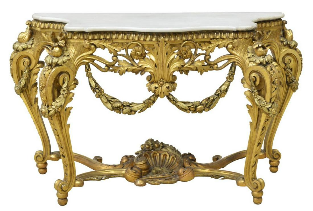 LOUIS XV STYLE MARBLE-TOP GILTWOOD CONSOLE TABLE (1 of 4)
