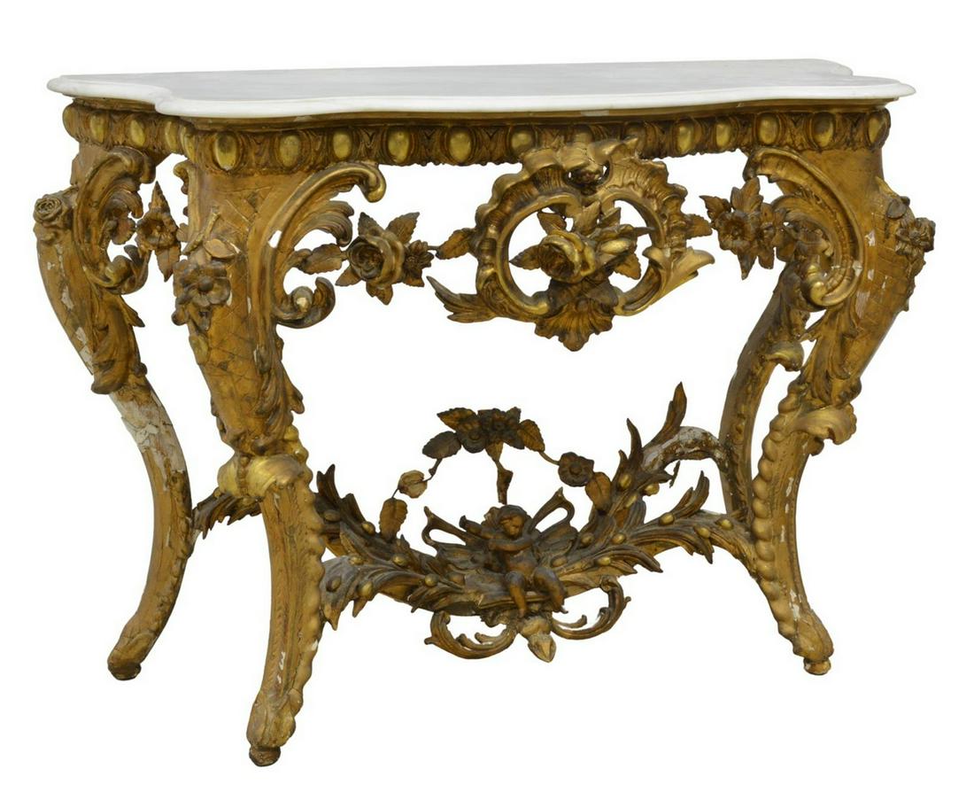 LOUIS XV STYLE MARBLE-TOP GILTWOOD CONSOLE TABLE (1 of 4)