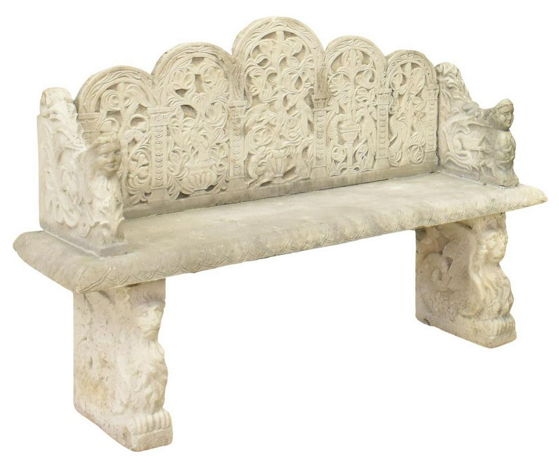 CAST STONE GRIFFINS & FOLIATES GARDEN BENCH (1 of 4)
