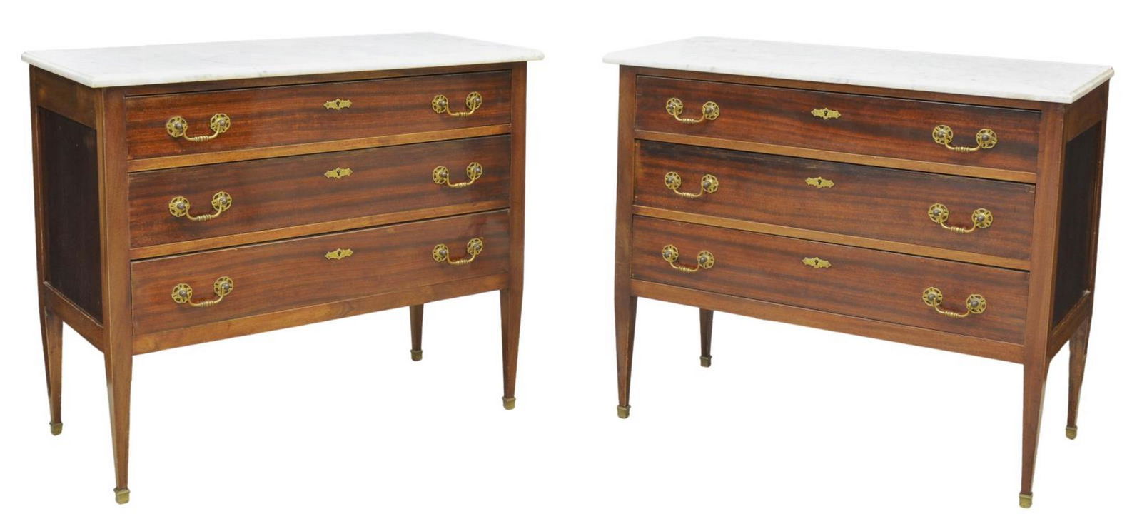 (2) LOUIS XVI STYLE MARBLE-TOP MAHOGANY COMMODES (1 of 5)