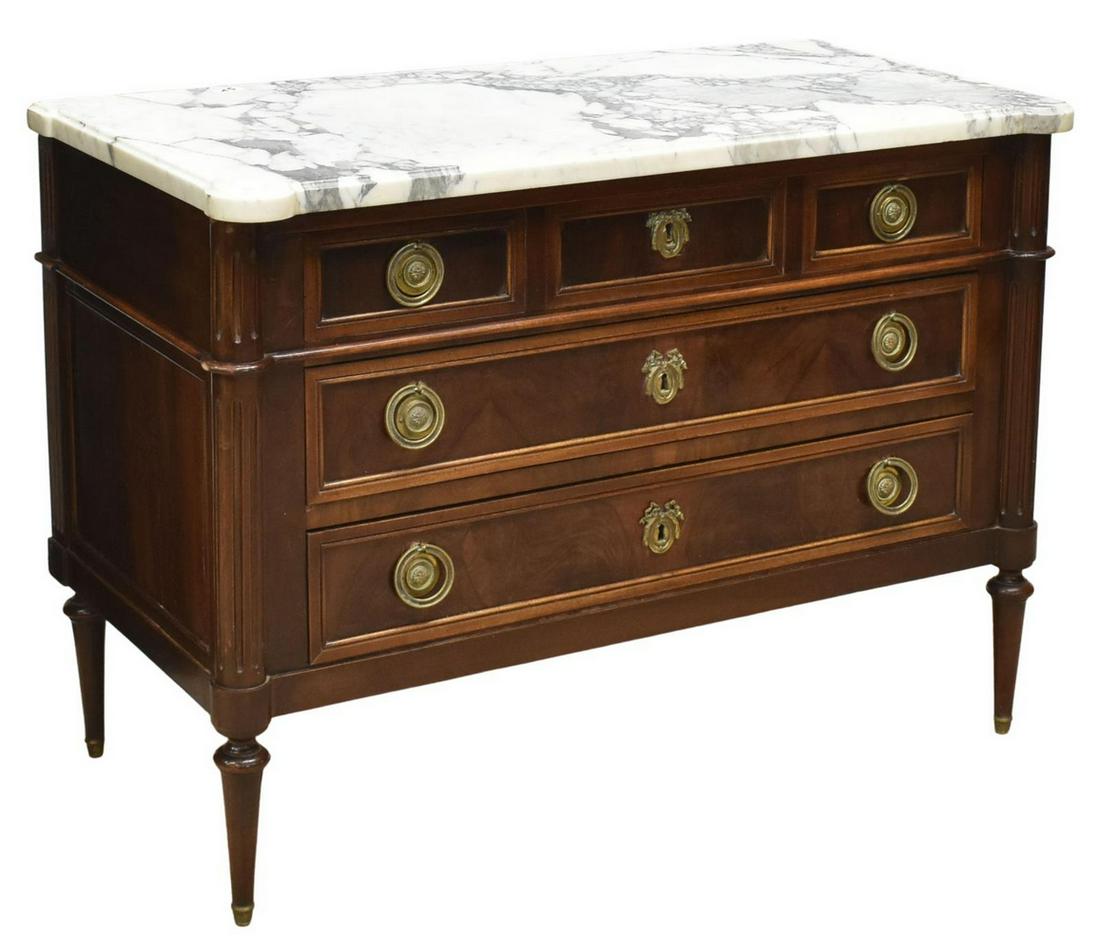 LOUIS XVI STYLE MARBLE-TOP MAHOGANY COMMODE (1 of 5)