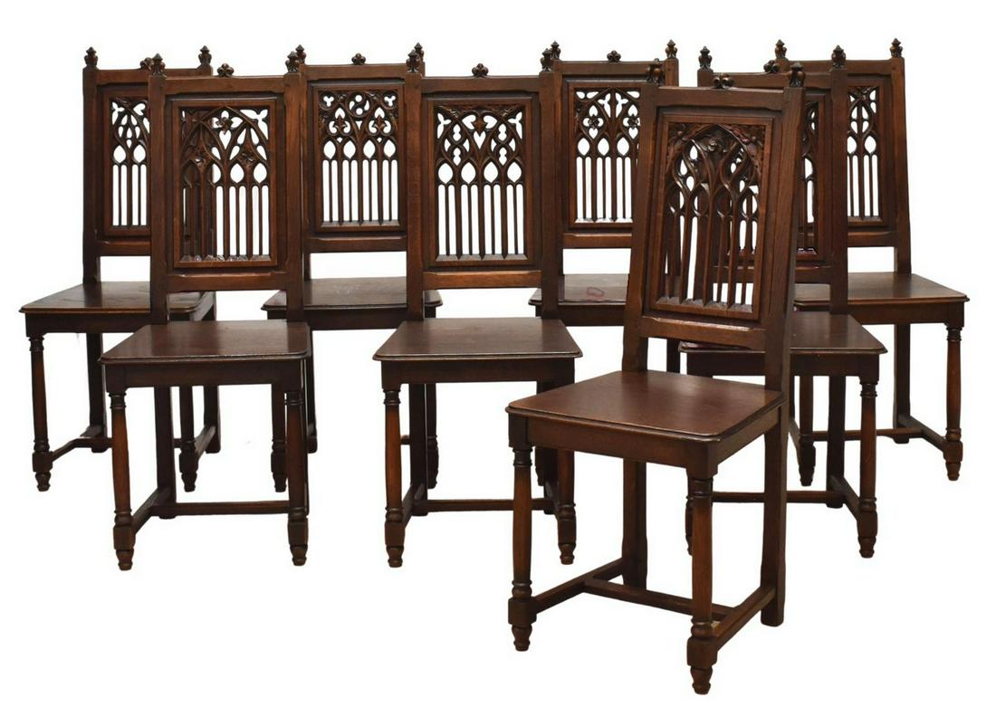 (8) FRENCH GOTHIC REVIVAL CARVED OAK SIDE CHAIRS (1 of 2)