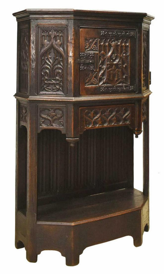 GOTHIC REVIVAL CARVED OAK CREDENCE CUPBOARD (1 of 6)