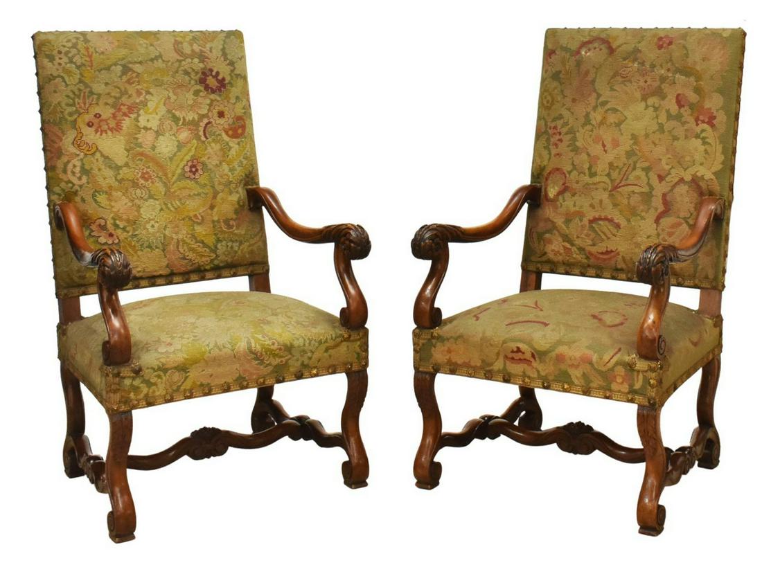 (2) FRENCH LOUIS XIV STYLE WALNUT HIGHBACK CHAIRS (1 of 3)