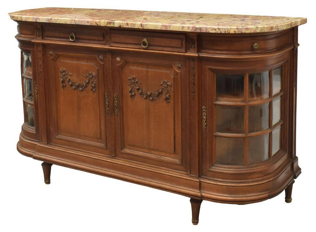 FRENCH LOUIS XVI STYLE MARBLE-TOP OAK SIDEBOARD (1 of 6)
