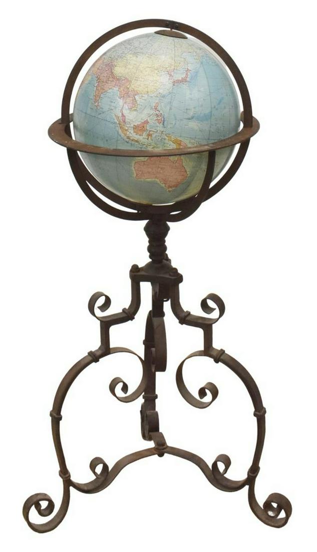 VINTAGE GERMAN GLOBE ON WROUGHT IRON STAND (1 of 3)