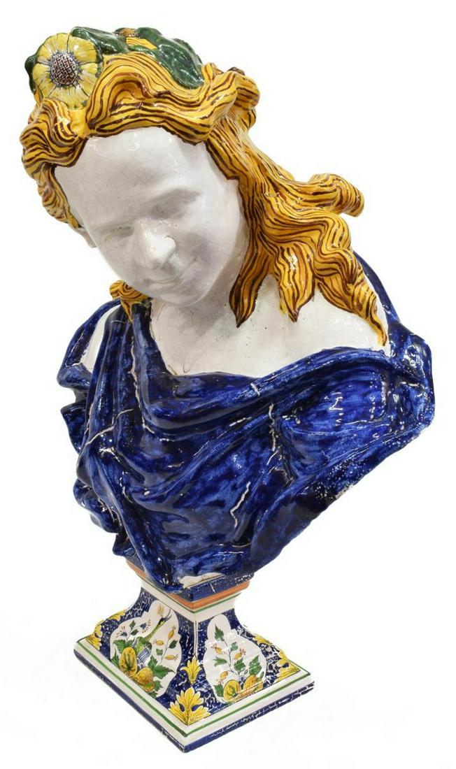 FINE FRENCH FAIENCE BUST OF APOLLO, 19TH C., 28"H (1 of 7)