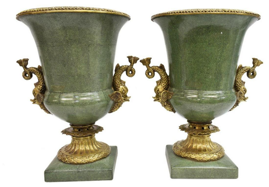 (2) DECORATIVE GILT METAL MOUNTED PORCELAIN URNS (1 of 4)