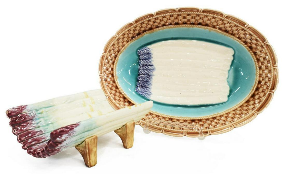 (2) FRENCH MAJOLICA ASPARAGUS PLATTER & CRADLE (1 of 7)