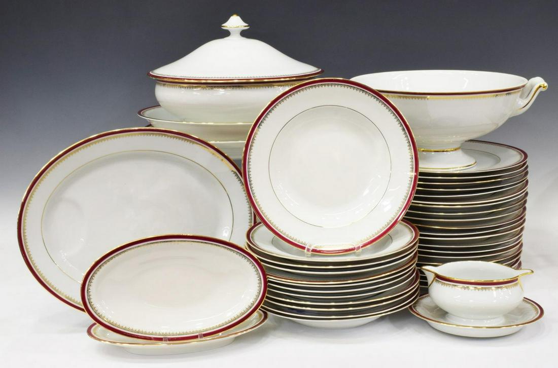 (39) HAVILAND LIMOGES PORCELAIN PARTIAL SERVICE: (lot of 39) French porcelain partial dinner service, Charles Field Haviland Limoges, CHF653 pattern, early 20th c., comprising: (20) dinner plates, approx 9.75"diam, (12) soup bowls, approx 9.25"diam,