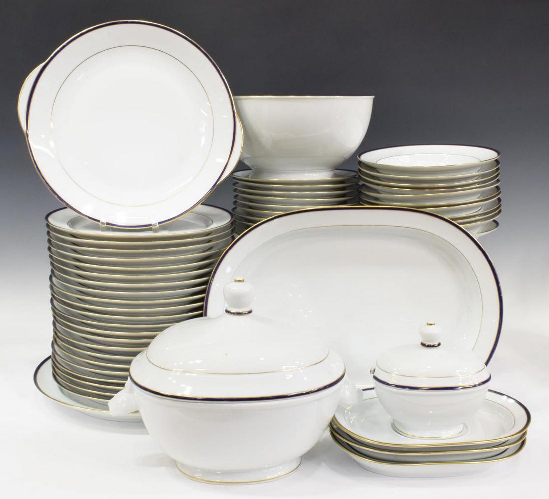 (51) JOSEPH GOSCIMSKI LIMOGES DINNER SERVICE: (lot of 51) French Limoges hand-painted porcelain dinner service, Joseph Goscimski, mid 20th c., comprising: (22) dinner plates, approx 10"diam, (11) soup bowls, approx 7.75"diam, (10) salad plates, a