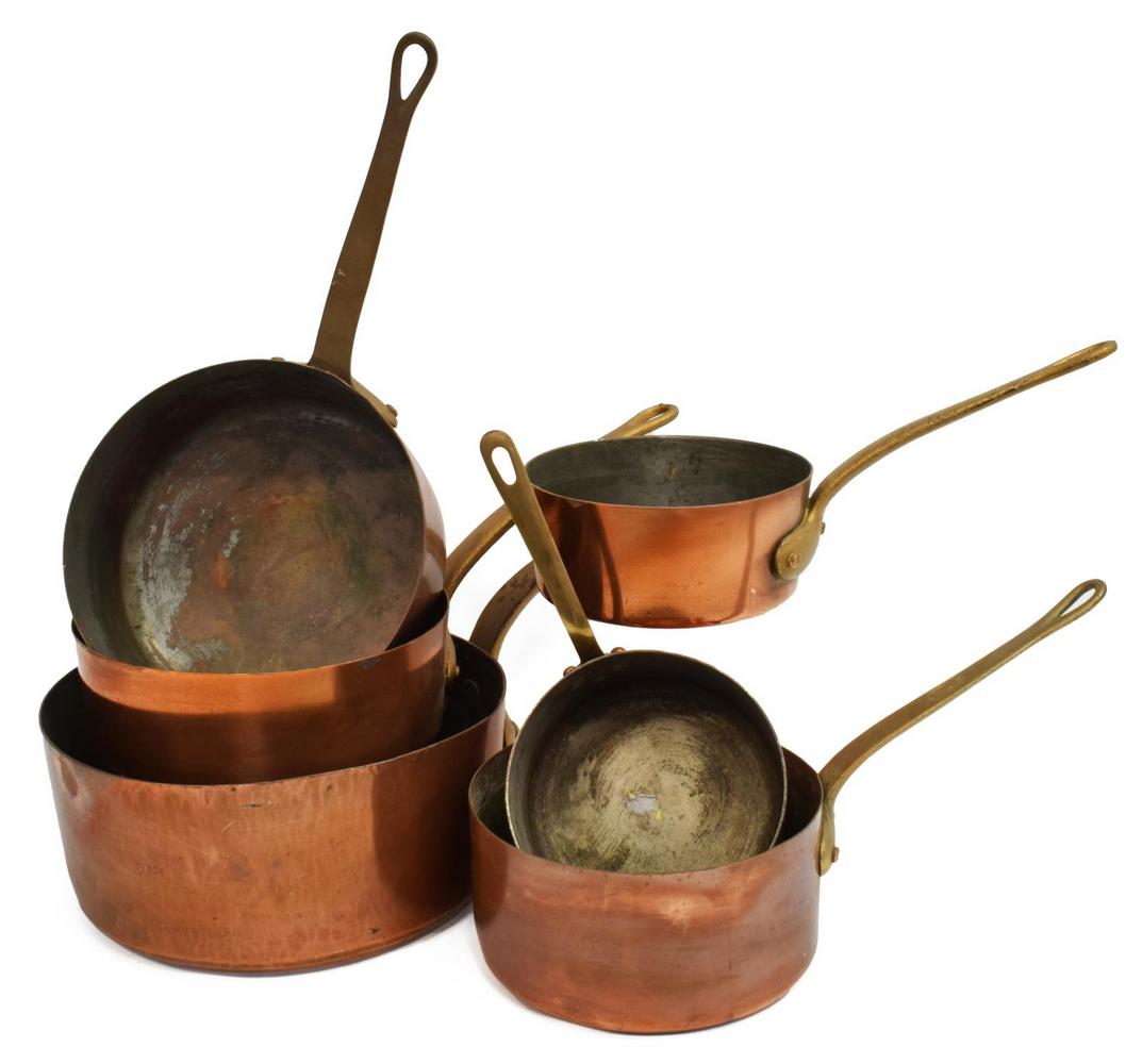 (6) FRENCH COPPER GRADUATED SAUCEPANS (1 of 3)