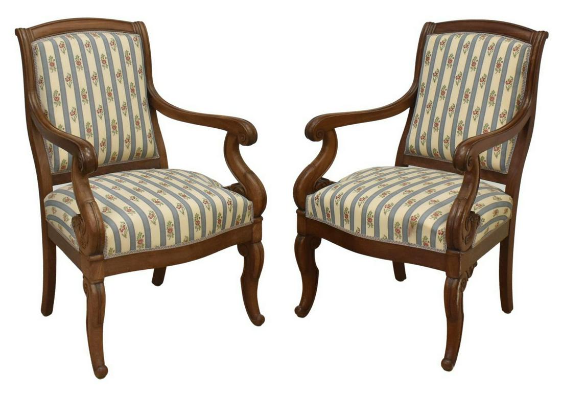 (2) FRENCH LOUIS PHILIPPE UPHOLSTERED FAUTEUILS (1 of 3)