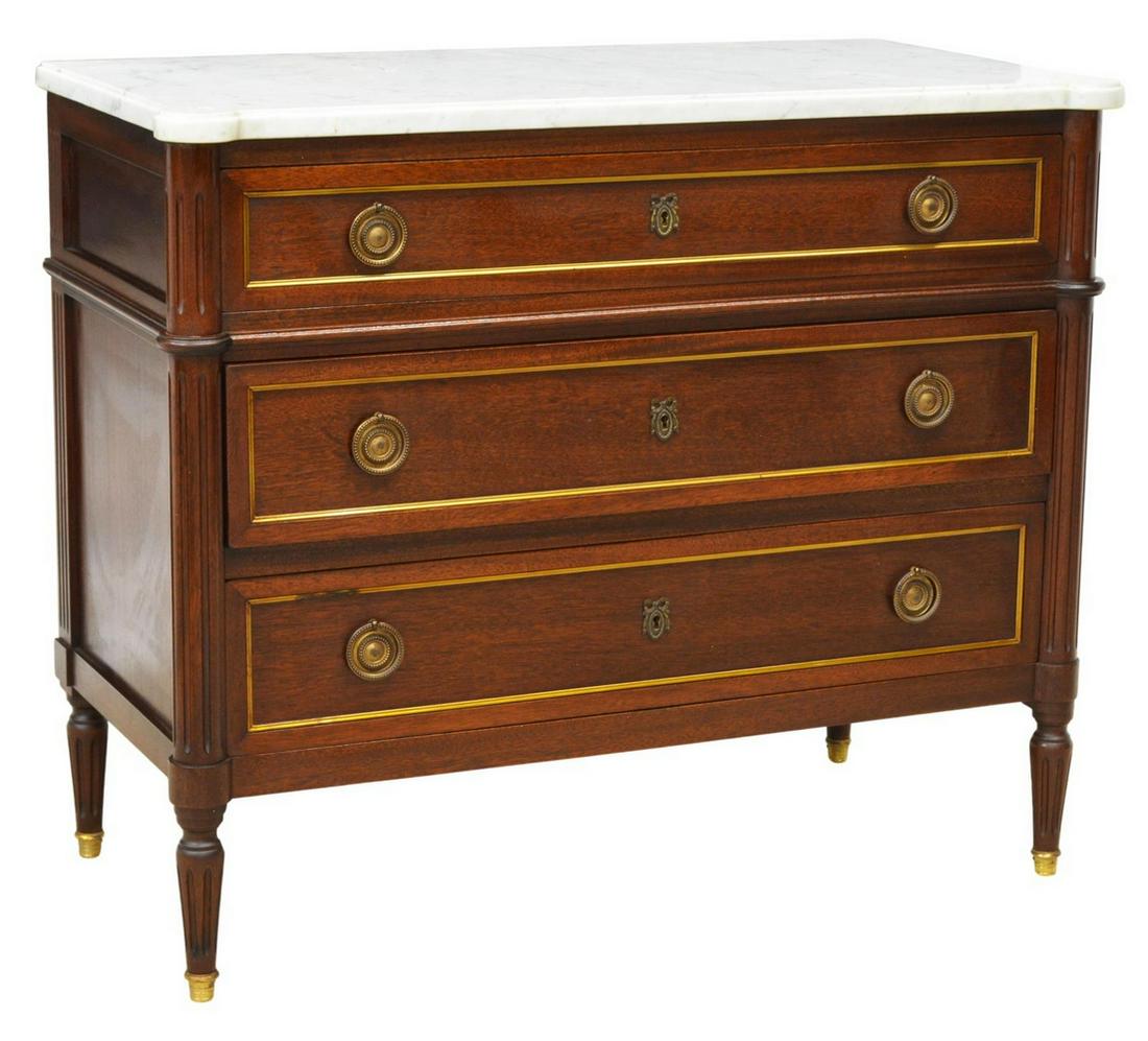 FRENCH LOUIS XVI STYLE MARBLE-TOP MAHOGANY COMMODE (1 of 5)