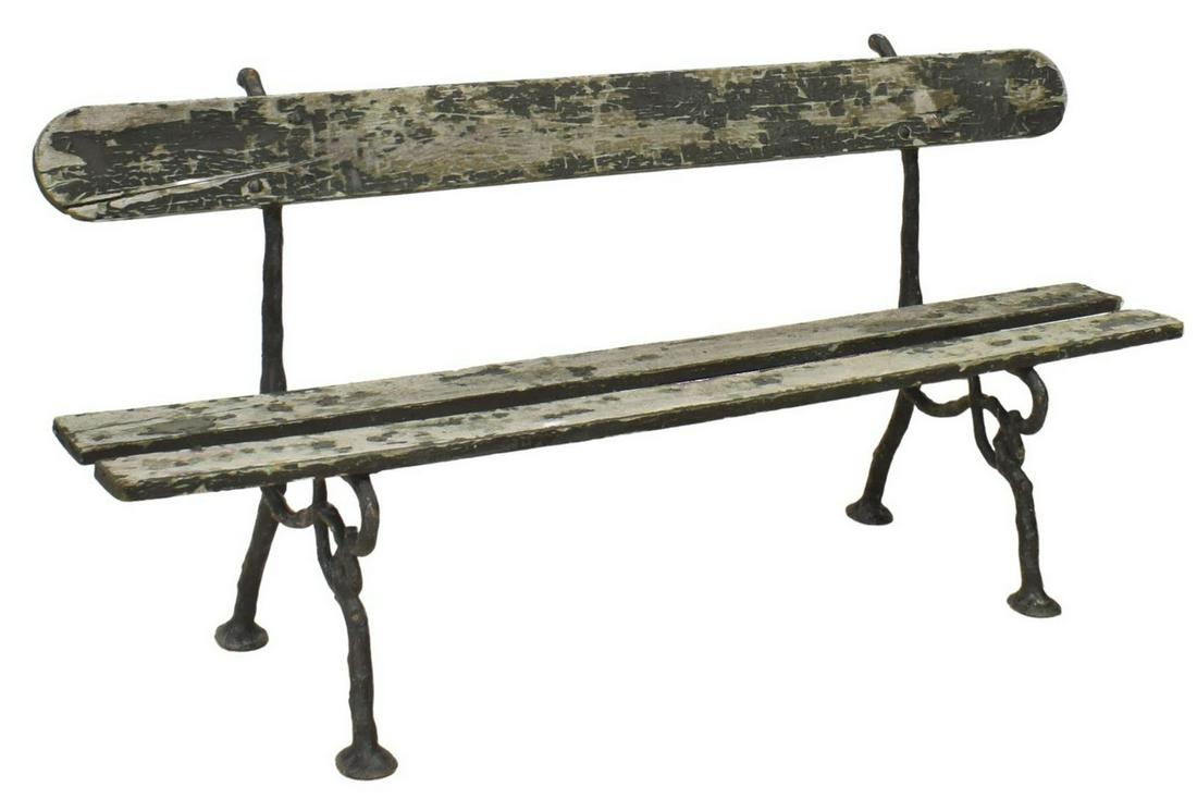 FRENCH PAINTED WOOD & CAST IRON GARDEN BENCH (1 of 3)