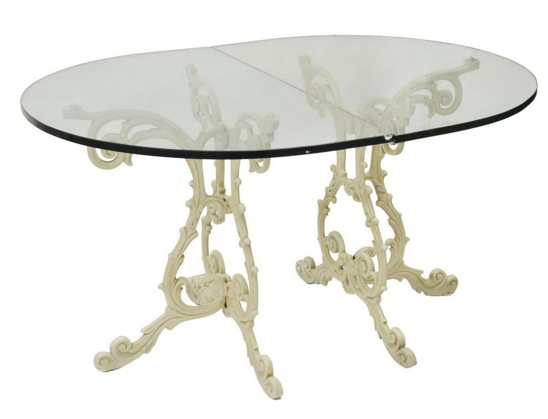 FRENCH STYLE GLASS-TOP DOUBLE PEDESTAL TABLE (1 of 4)