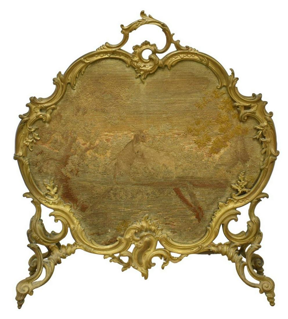 LOUIS XV STYLE BRONZE & NEEDLEPOINT FIRESCREEN (1 of 3)