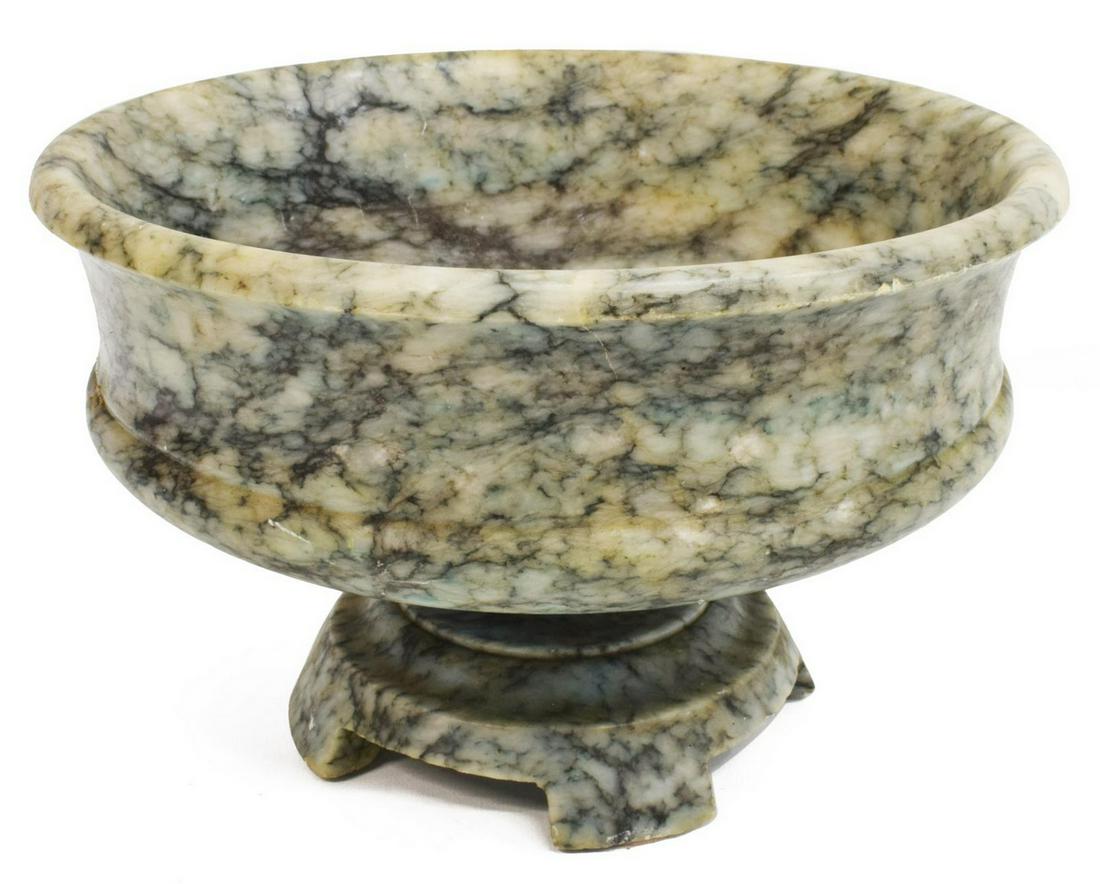 ALABASTER CENTER PEDESTAL BOWL: Alabaster canter bowl on matching pedestal, approx. 6.5"h, 10" diameter, 5.55lbs Start Price: $60.00