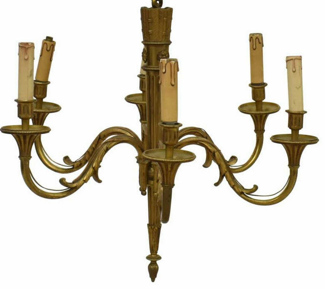 FRENCH LOUIS XVI STYLE GILT BRONZE 6-LT CHANDELIER (1 of 3)