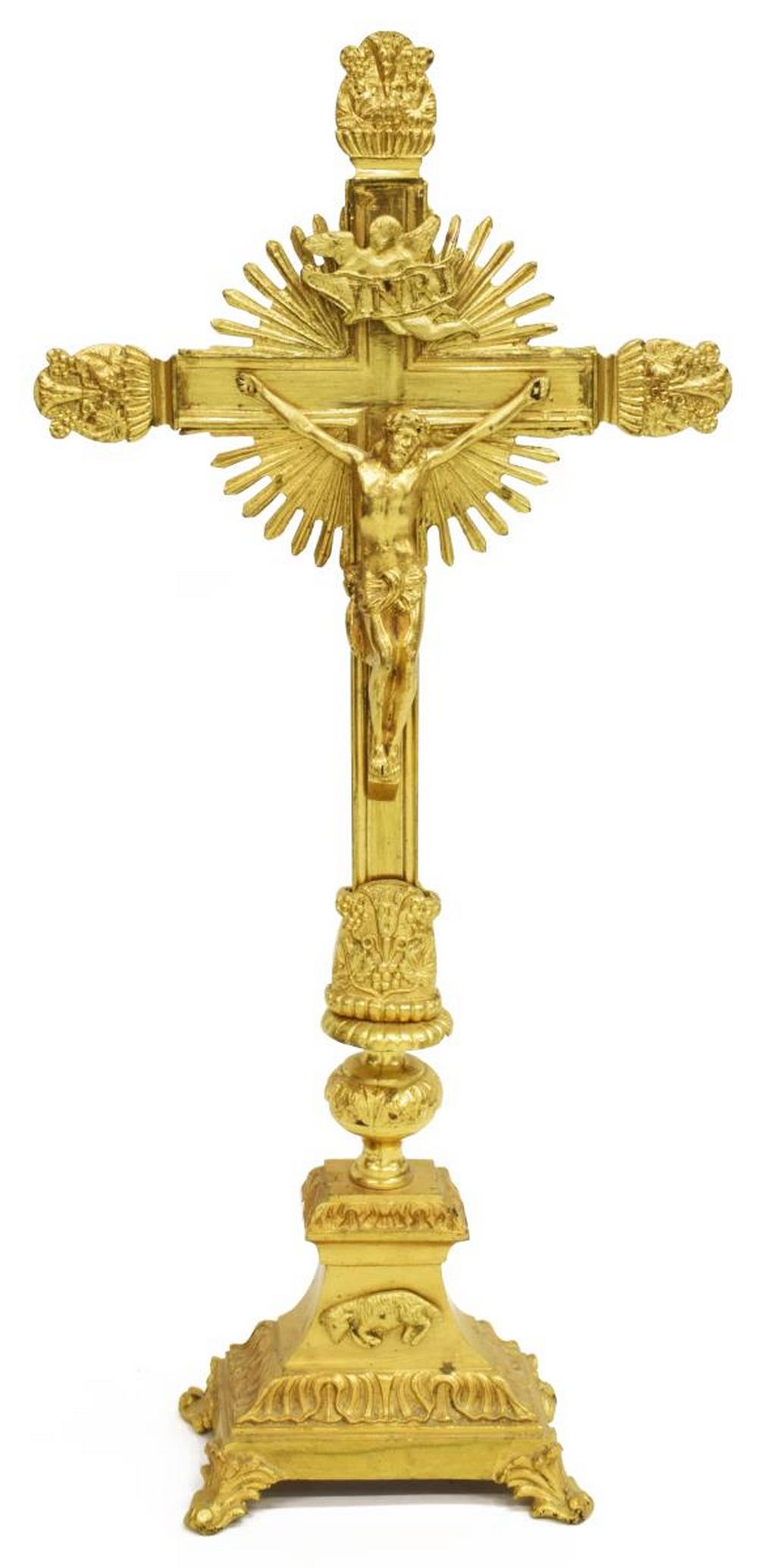 FRENCH GILT METAL ALTAR CRUCIFIX (1 of 3)