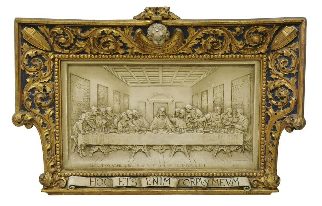 SPANISH RELIGIOUS LAST SUPPER BAS-RELIEF PLAQUE (1 of 2)
