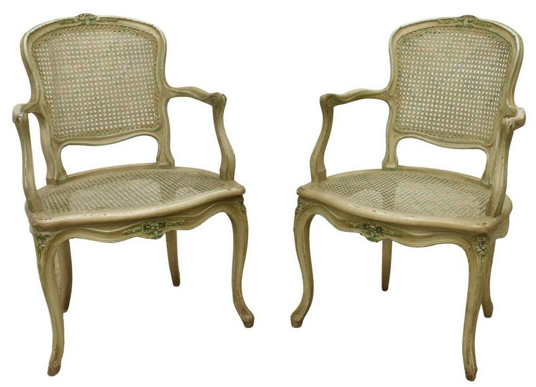 (2) FRENCH LOUIS XV STYLE CANE FAUTEUILS (1 of 3)