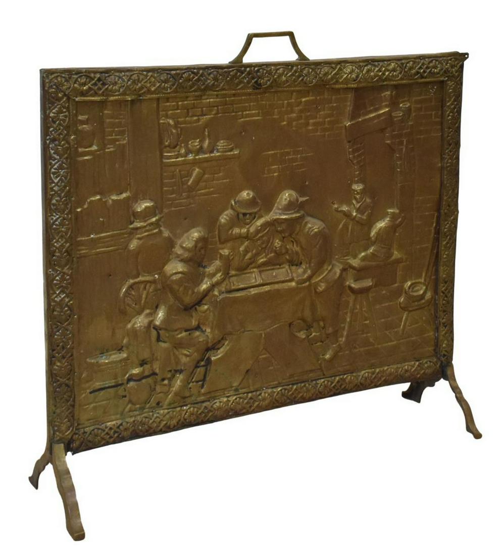 BRASS FIRESCREEN EMBOSSED TAVERN SCENE (1 of 3)