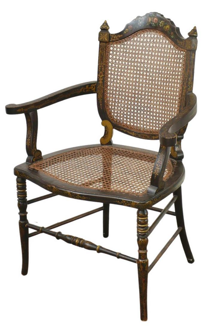 FLORAL PAINTED CANE BACK & SEAT ARMCHAIR (1 of 3)