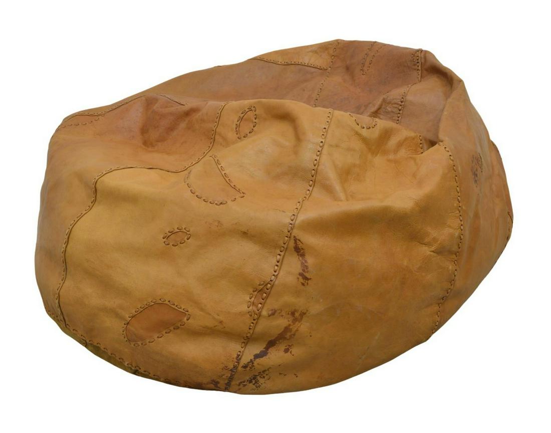 LARGE ITALIAN BROWN LEATHER BEANBAG CHAIR (1 of 3)