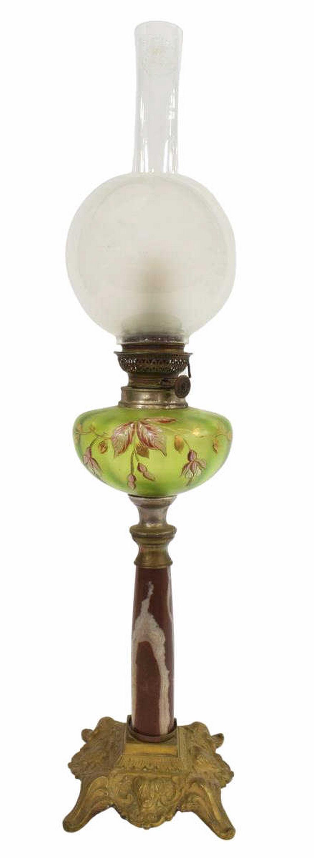 BOHEMIAN ENAMELED ART GLASS BANQUET OIL LAMP (1 of 6)