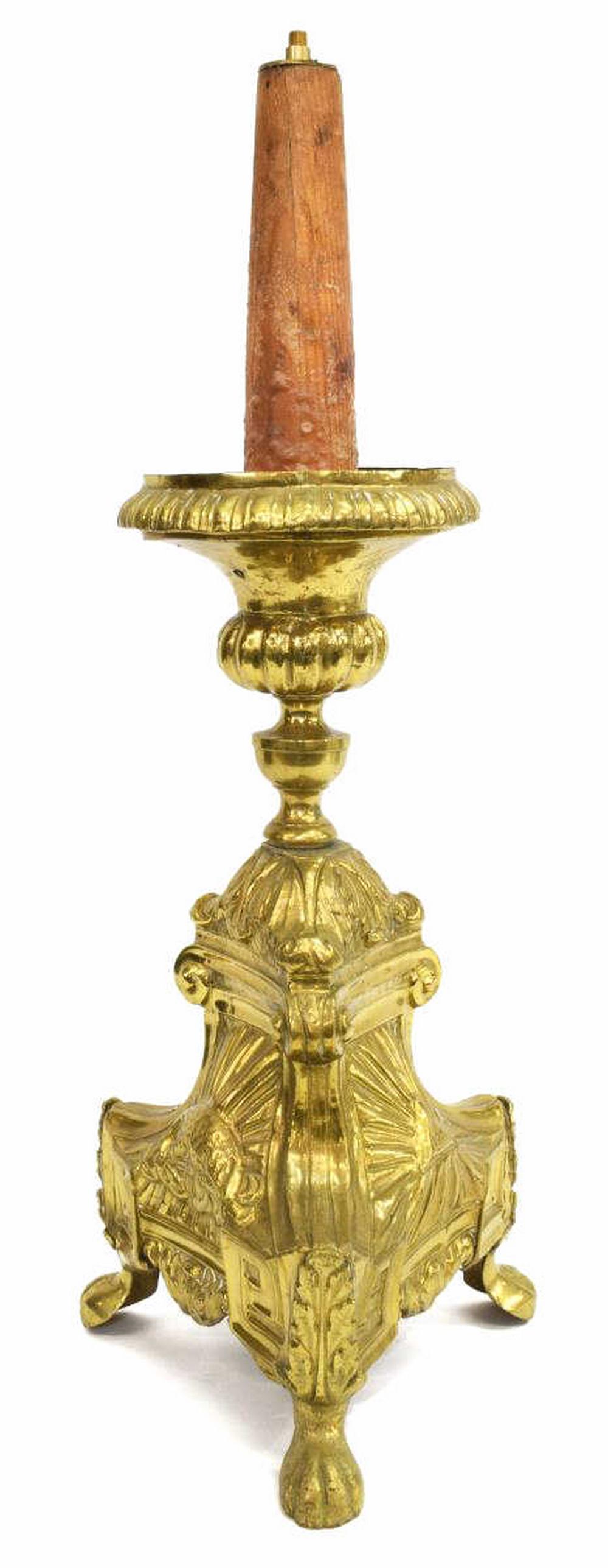 FRENCH GILT METAL ALTAR PRICKET TABLE LAMP (1 of 2)