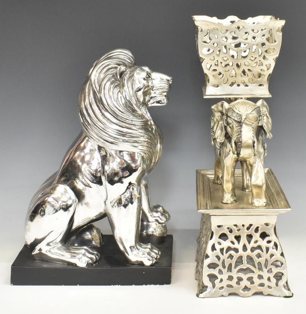 (2) LION & SILVERED BRONZE ELEPHANT CENTERPIECE (1 of 4)