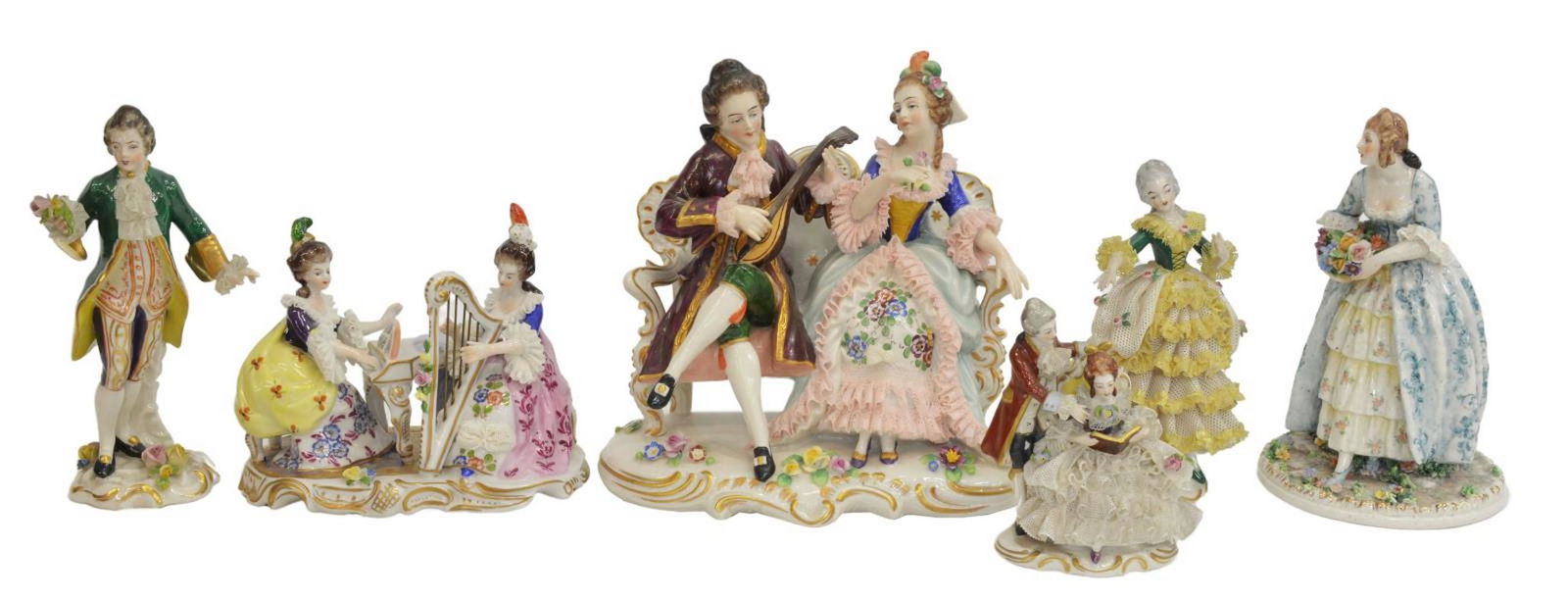 (6) GERMAN DRESDEN LACE PORCELAIN FIGURES (1 of 10)