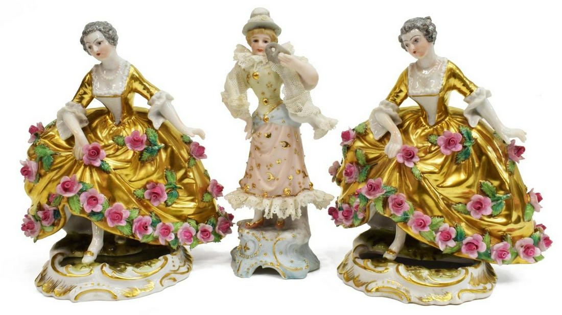 (3) SEVRES STYLE & DRESDEN LACE PORCELAIN FIGURES (1 of 8)
