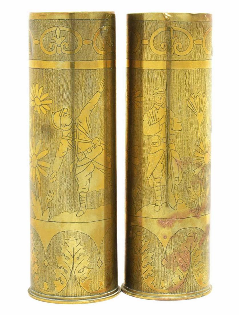 2) FRENCH WWI-ERA TRENCH ART ATRILLERY SHELL VASES (1 of 3)