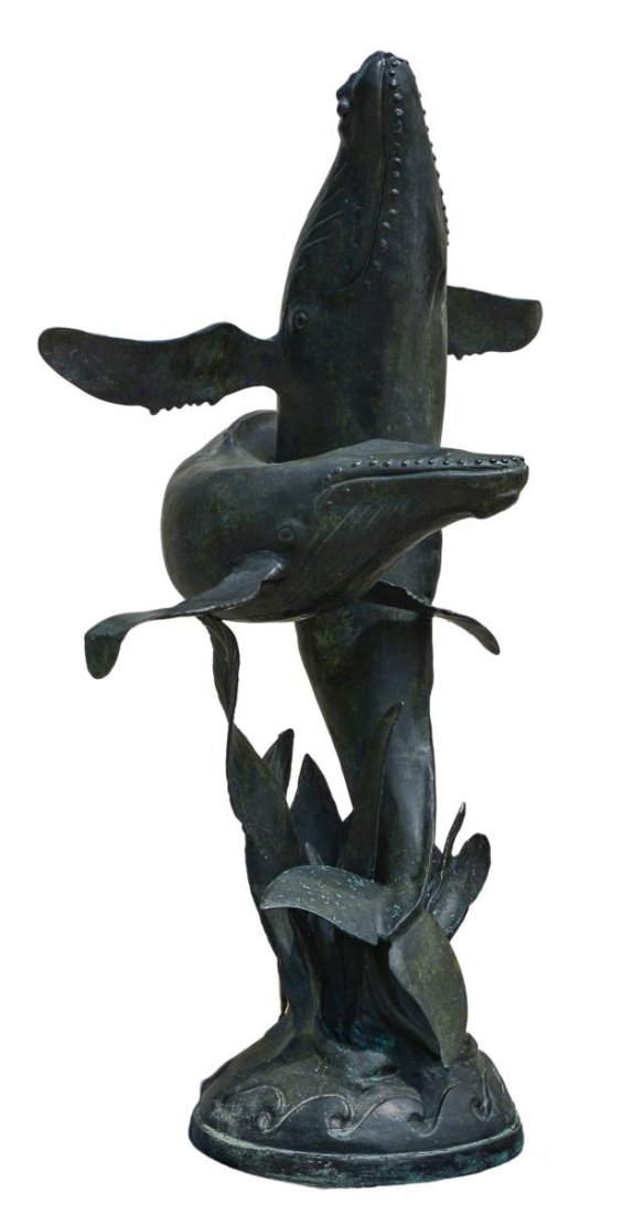 MAX TURNER PATINATED BRONZE TWO WHALES FOUNTAIN (1 of 6)