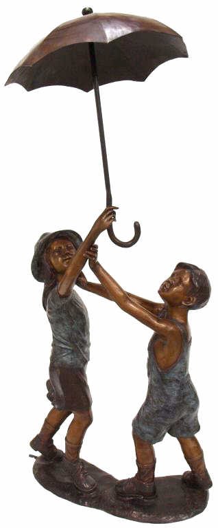 LARGE WHIMSICAL BRONZE FOUNTAIN, UMBRELLA CHILDREN