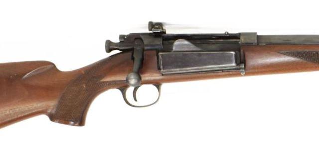 U.S. SPRINGFIELD KRAG 1898 SPORTER RIFLE: U.S. Springfield Armory Model 1898 Krag Rifle, sporterized, 30-40 caliber, bolt action, 24" barrel, fixed front sight, drilled for scope, adjustable Redfield rear peep sight, marked at left receiver o