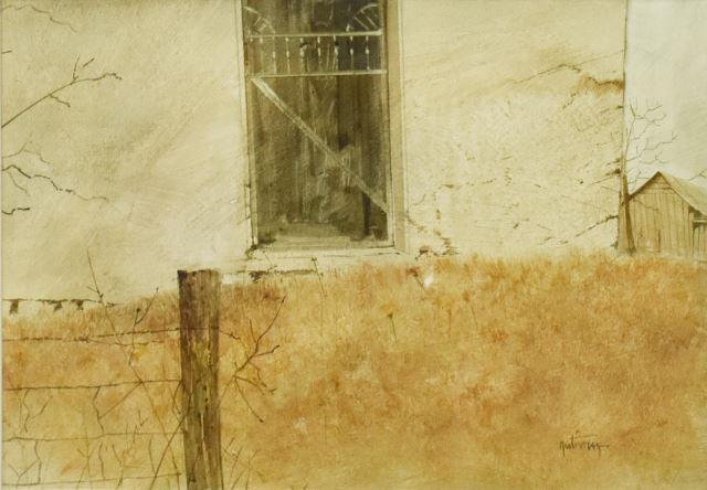 RAUL GUTIERREZ (B.1935) PAINTING 'DRY GRASS': Framed watercolor and gouache painting on board, "Dry Grass," signed lower right Gutierrez (Raul Gutierrez, Texas, b.1935), titled verso, sight: approx 9"h, 13"w, overall: approx 18.5"h, 22.5"w, 4.5lb
