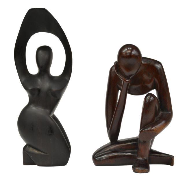 (2) MODERN ABSTRACT FIGURAL WOOD CARVINGS (1 of 3)