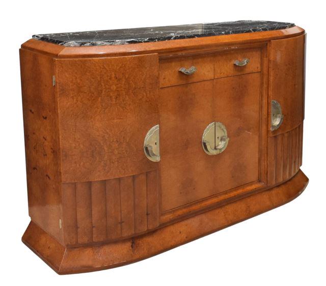 FRENCH ART DECO MARBLE-TOP BURLWOOD SIDEBOARD (1 of 5)
